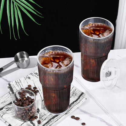 20oz Glass Tumblers with Lids and Straws,2PCS Glass Cups with Lids and Straws,Iced Coffee Cups with Lid,Drinking Glasses for Juice, Smoothies