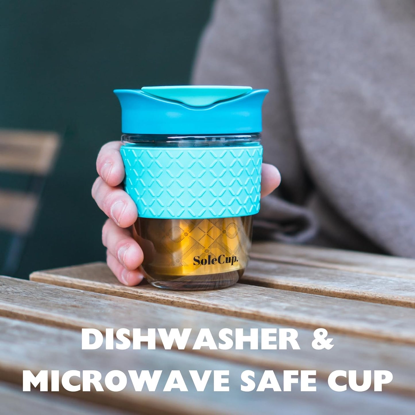 Travel Mug Loose Tea Infuser - Detachable Tea Strainer with Spillproof Lid - BPA-Free Reusable Glass Travel Coffee Cup with Silicone Band (Ice Cream, 12oz)