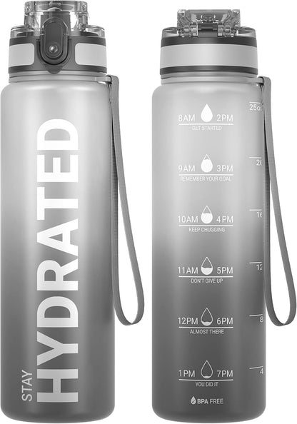 Sahara Sailor Water Bottle 32oz, Durable and Leakproof Water Bottles Motivational with Time Marker, Tritan, BPA Free, Wide Mouth with Easy Clean Brush for Gym, Travel, Home, School, Office (1 Bottle)