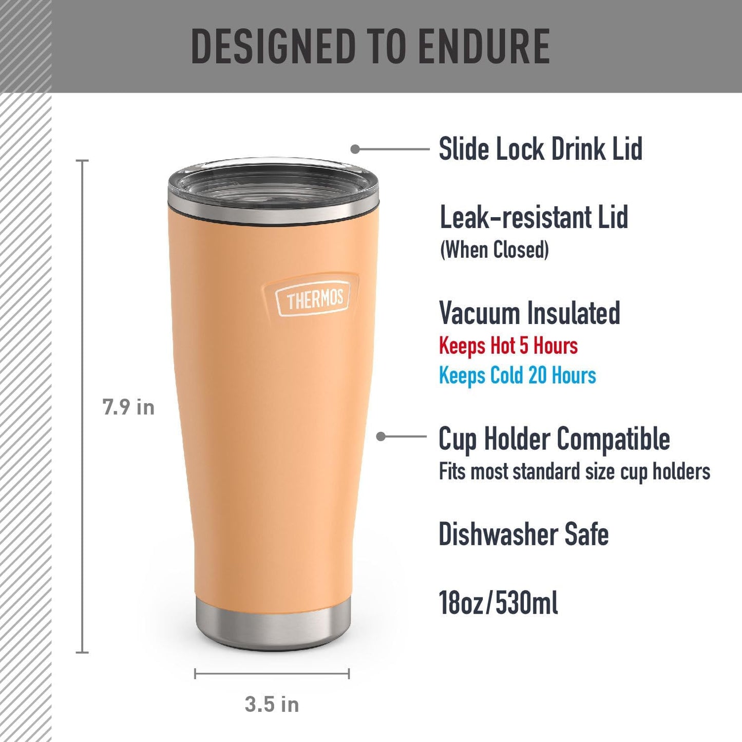THERMOS ICON SERIES, Stainless Steel Tumbler with Slide Lock, 18 Ounce, Mystic Navy