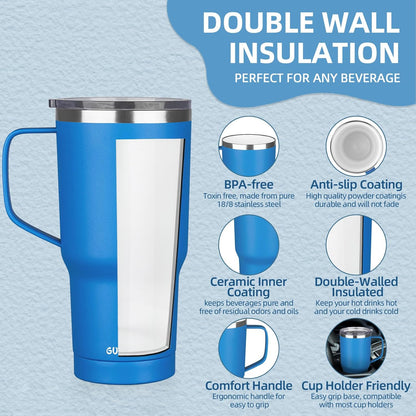 20 oz Insulated Coffee Mug with Ceramic Coating, Stainless Steel Travel Mug Tumbler with Handle Lid and Straw, Double Wall Leak-Proof Coffee Travel Mug Keeps Drink Hot and Cold (Black)