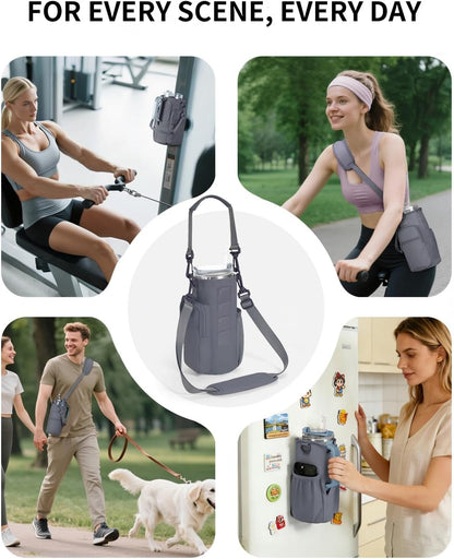 sportsnew Magnetic Gym Bag for Women Men, Crossbody Insulated Cup Sleeve Water Bottle Carrier Holder with Strap for 40oz Tumbler with Handle, 4 Built-in Magnets Small Gym Bag for Workout, Walking