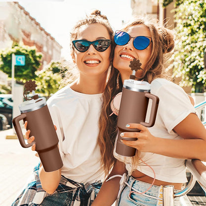 Flower Straw Covers Toppers for Stanley Cups 30&40 Oz Tumbler with Handle Accessories 4PCS Silicone Straw Caps Reusable Straws Tips Protectors for Stanley Cup 10mm 0.4in Straws,Off White