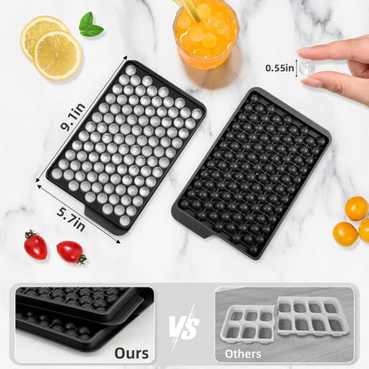 WIBIMEN Mini Ice Cube Trays, 0.55” Tiny Pebble Ice for Iced Coffee & Cocktails, Fast Chill, Easy Twist Release, Stackable with Lid & Storage Bin (4 Pack, Blue)