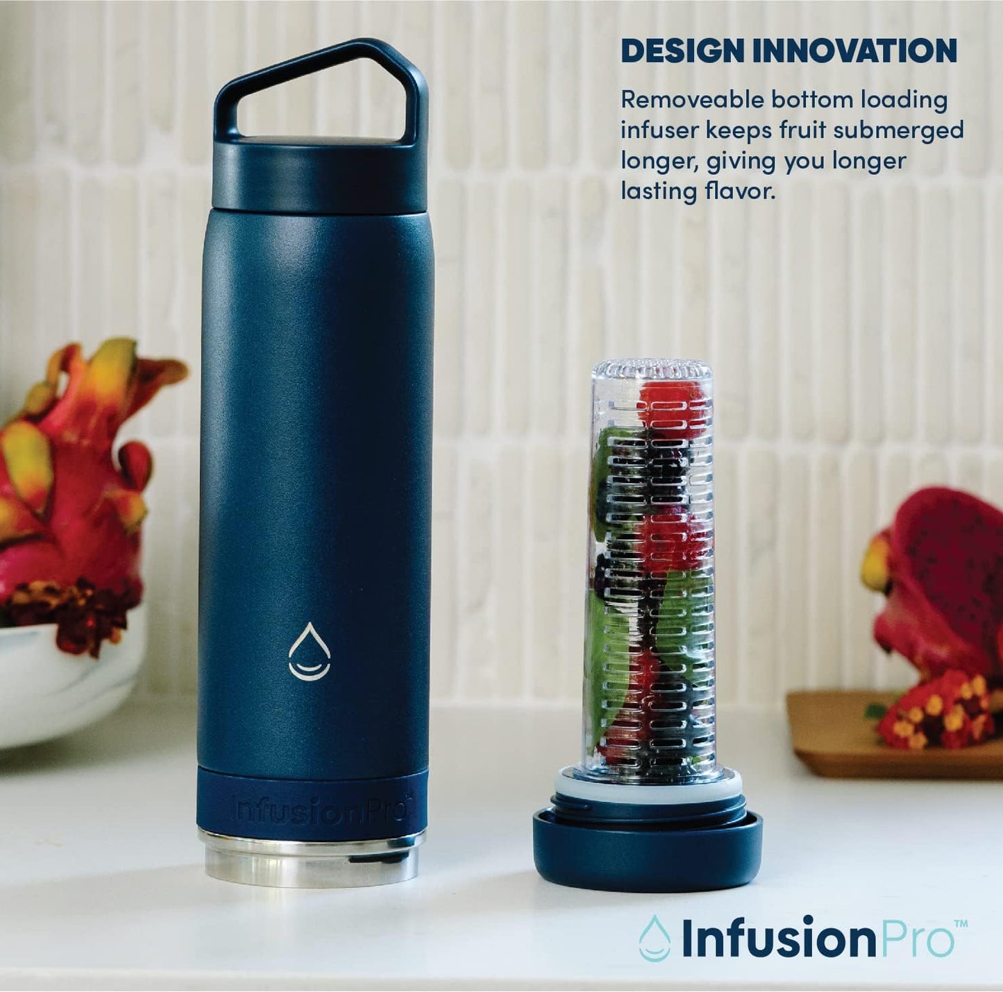 Infusion Pro Fruit Infuser Water Bottle with Straw Lid (32 oz) Stainless Steel Vacuum Insulated : 50 Recipe Fruit Infusion eBook : More Flavor : Easy Cleaning : Great Gift