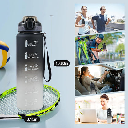 Water Bottle with Straw 1L,Boys Water Bottles with Straw 1 Litre,Waterbottle Leak-Proof Sports Water Bottle,Plastic Drinks Bottles Toxin Free，Bpa-Free (Cyan Black)