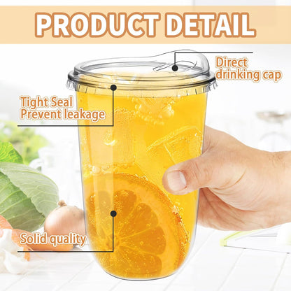 Alaeseje 50 Pack Clear Plastic Cups with Strawless Sip Lids,16 oz Iced Coffee Cups with Lids,Disposable PET Crystal Cups,Round Bottom To Go Cup for Iced Coffee Juice Smoothie Cold Beverage