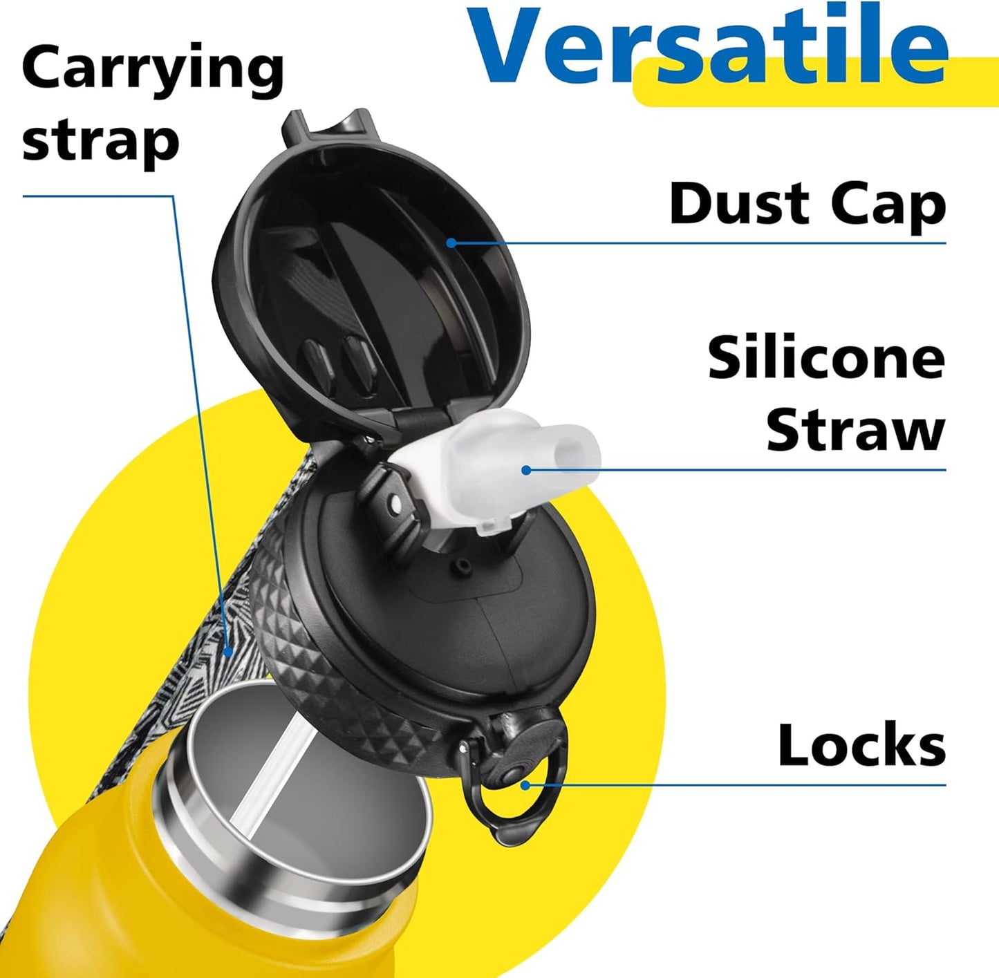 Han's Bottle Sports Water Bottle - 24 Oz, Straw Lid, Leak Proof, Vacuum Insulated Stainless Steel, Double Walled, Thermo Mug,Black