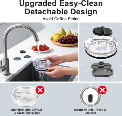 RAYMYLO Insulated Coffee Mug 12 oz, Double Wall Stainless Steel Coffee Mug with Lids, Leak-Proof & Detachable Slider Lid for Thorough Clean, Keeps Coffee Cold for 9 Hrs, Suitable for Camp Home Office