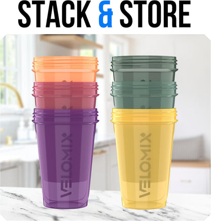 VELOMIX -6 PACK- 20 oz Protein Shaker Bottle for Protein Mixes - 6x Wire Whisk | Leak Proof Shaker Cups for Protein Shakes | Stackable Protein Shaker Bottle Pack | Dishwasher Safe (Pastel Shades)