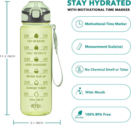 Enerbone 32 oz Drinking Water Bottle with Times to Drink and Straw, Motivational with Carrying Strap, Leakproof BPA & Toxic Free, Ensure You Drink Enough Water for Fitness Gym Outdoor