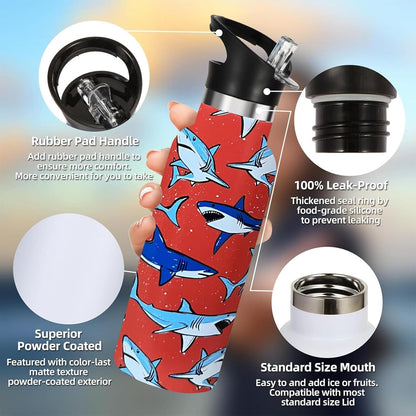 Pickleball Sport Water Bottle with Straw, Vacuum Insulated Stainless Steel Thermal Drinking Travel Mug Cups For Gym Fitness Camping-20oz/600ml