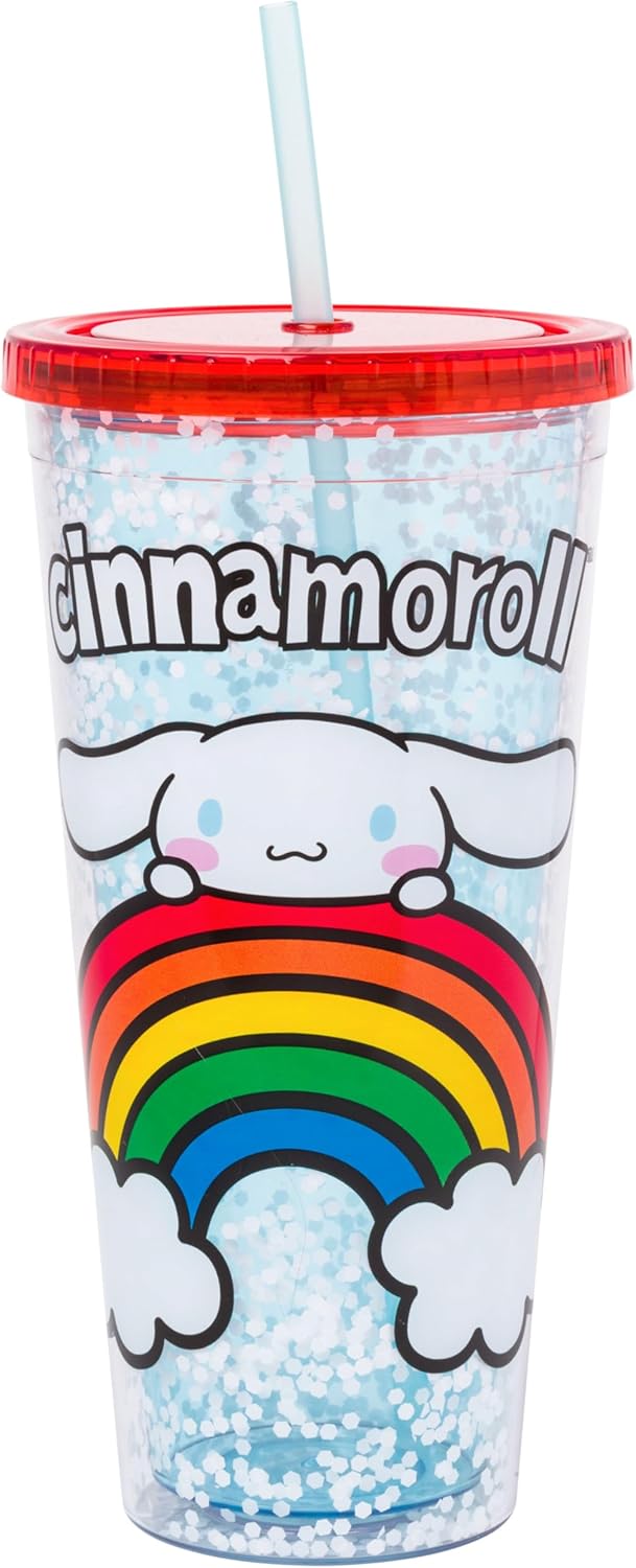 Silver Buffalo Sanrio Hello Kitty Milk Carton Pattern Plastic Boba Tumbler w Lid and Wide Straw, 24 Ounces