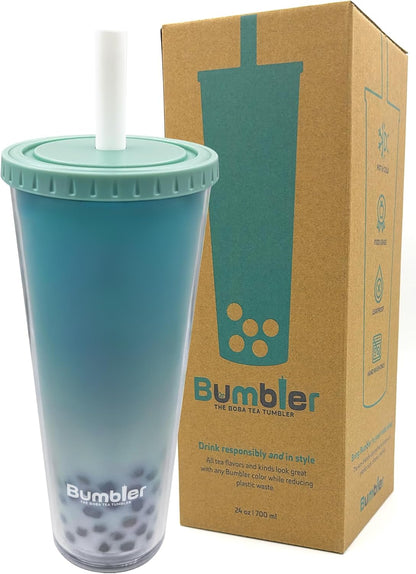 Bumbler Original Boba Tea Cup - 24oz Double-Walled Plastic Reusable Tumbler with Extra Wide Straw & Leak-Proof Lid - BPA-Free Smoothie & Iced Coffee Travel Mug - Blush Pink