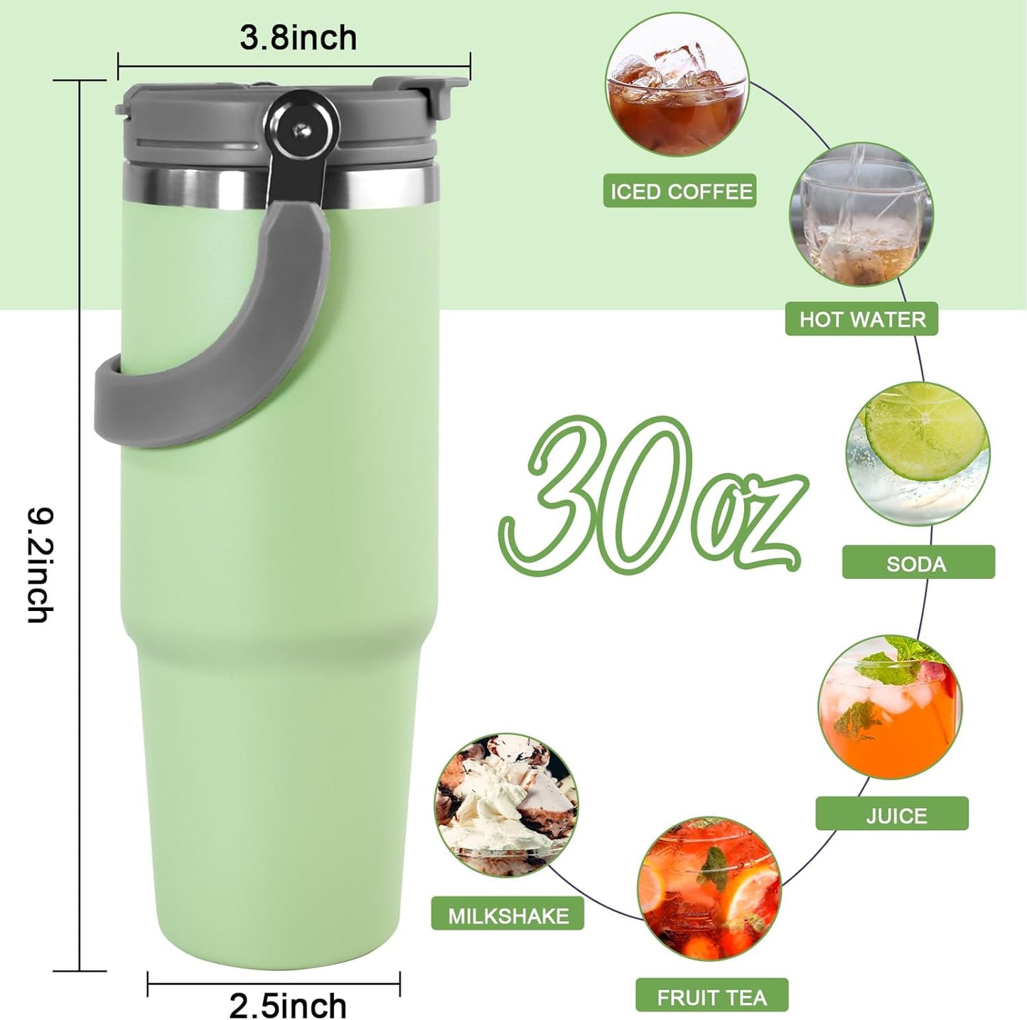30 oz Tumbler with Handle and Straw Lid, Double Walled Vacuum Insulated Water Bottle Leakproof Tumbler Travel Coffee Mug Thermal Cup, Cupholder Friendly for Office, Home, Sport, Pink