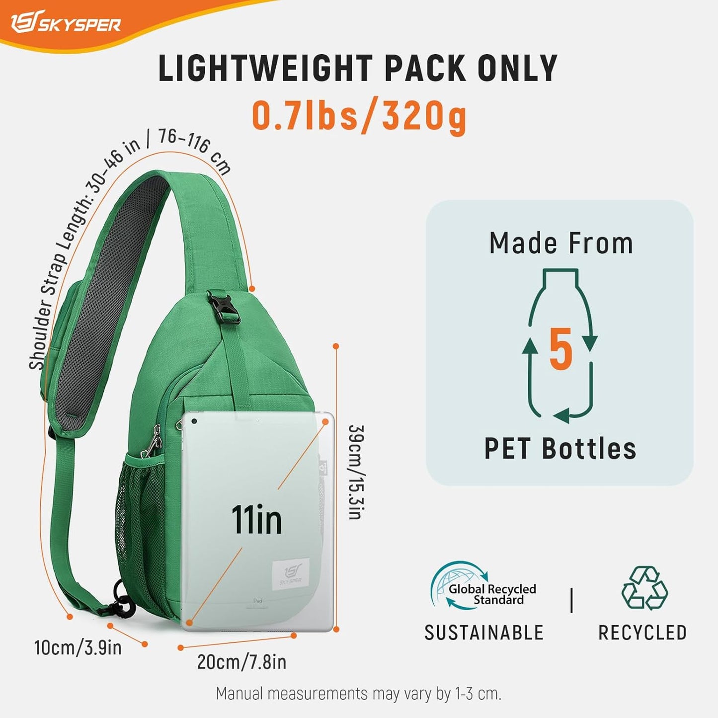 SKYSPER Sling Bag RFID Cross Body Bag Recycled Crossbody Backpack Travel Daypack