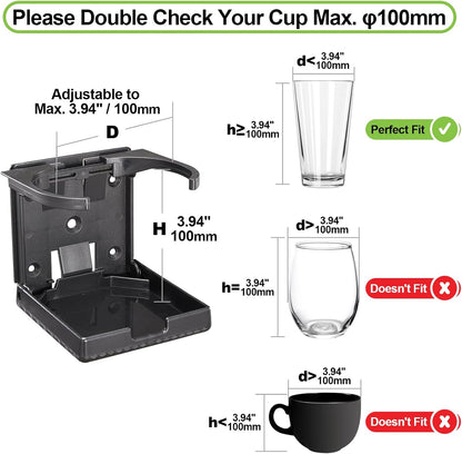 Spurtar 2pcs Boat Cup Holder Suitable for Most Size Mugs Water Bottle Drink 2.36-3.94Inch/60-100MM Adjustable Folding Wall Car Desk Cup Holder for Trucks, RVs, Vans, Boats, Campers, Caravans