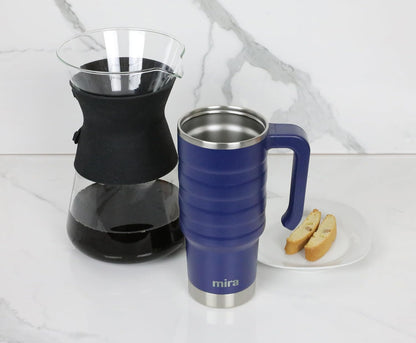MIRA 24 oz Insulated Travel Mug - Stainless Steel Coffee Cup with Spill-Proof Flip Lid & Handle - Hot/Cold Car Tumbler - Marine