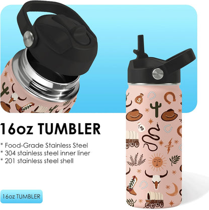 Strawberry Gifts for Kids - 16oz Pink Kids Water Bottle with Straw Lid, Stainless Steel Insulated Water Bottle, Leakproof, BPA-Free, for Girls, School, Strawberry Lover Children Birthday Gift Cup(1pc)