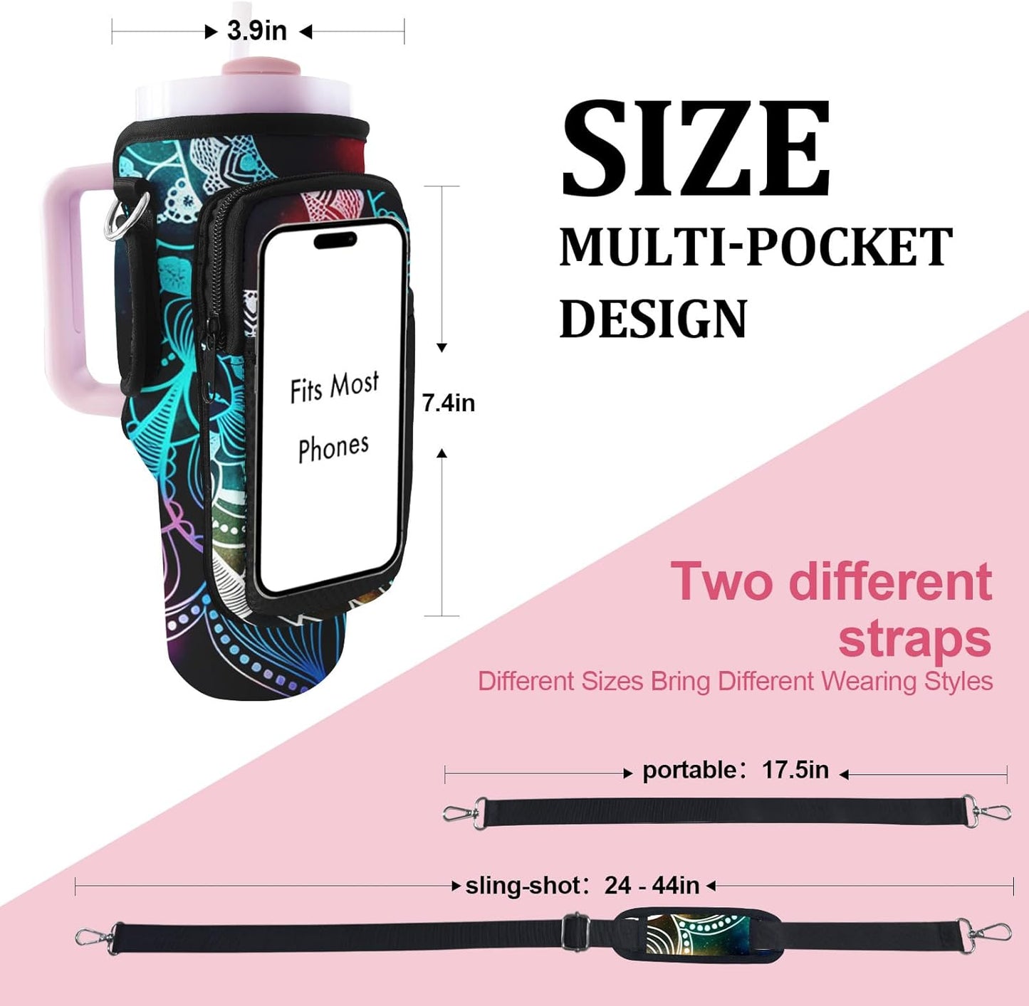Stanley Carrier Bag for Stanley 40oz/30ozTumbler with Phone with 2 Adjustable Strap,3 Pockets Bottle Stanley Cup Carrier Bag & Case,Accessories for Hiking Travelling