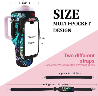 Stanley Carrier Bag for Stanley 40oz/30ozTumbler with Phone with 2 Adjustable Strap,3 Pockets Bottle Stanley Cup Carrier Bag & Case,Accessories for Hiking Travelling