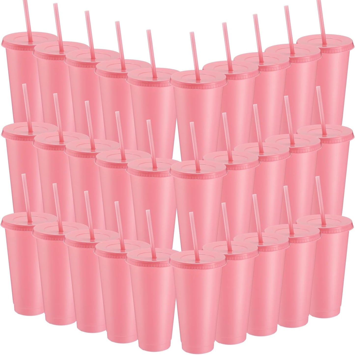 Honeydak 15 Pack Tumbler with Straw and Lid Bulk Cups for Gifts Water Bottle Iced Coffee Travel Mug Cup Reusable Plastic Tumblers for Party Birthdays 24-27 oz (Solid Color)