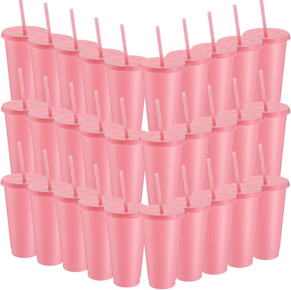 Honeydak 15 Pack Tumbler with Straw and Lid Bulk Cups for Gifts Water Bottle Iced Coffee Travel Mug Cup Reusable Plastic Tumblers for Party Birthdays 24-27 oz (Solid Color)