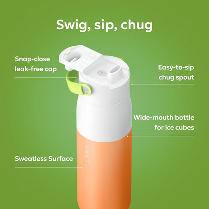 LARQ Swig Top — Insulated Stainless Steel Water Bottle with Straw, Detachable Silicone Handle, Vacuum 24h Cold, BPA-Free Metal Bottle for Gym, Travel, Office, Wide Mouth for Ice — 23 oz, Mojave Dune
