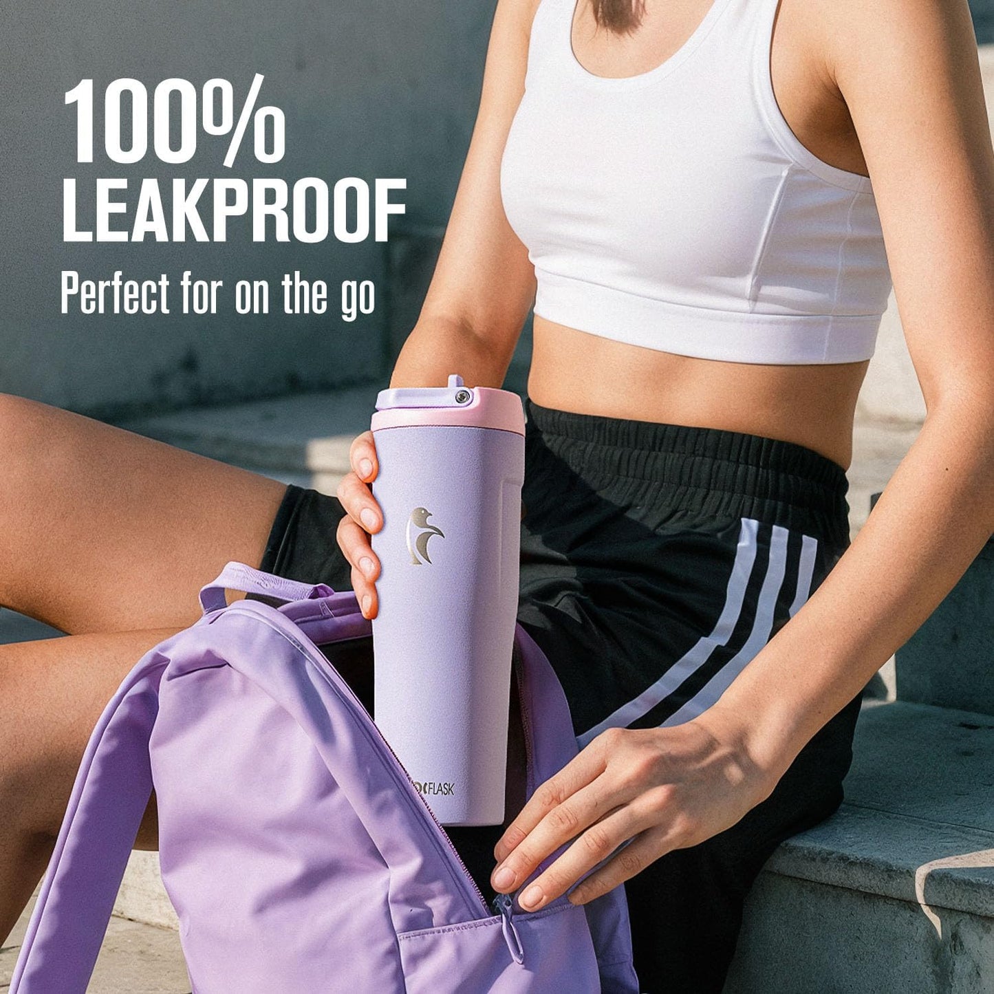 Coolflask Water Bottle 40 oz Fits Car Cup Holder, Slim Tumbler Stainless Steel with Straw & Handle, Vacuum Flask Leakproof Wide Mouth for Travel Sports Gym, Black