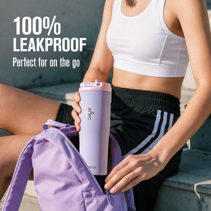 Coolflask Water Bottle 40 oz Fits Car Cup Holder, Slim Tumbler Stainless Steel with Straw & Handle, Vacuum Flask Leakproof Wide Mouth for Travel Sports Gym, Black
