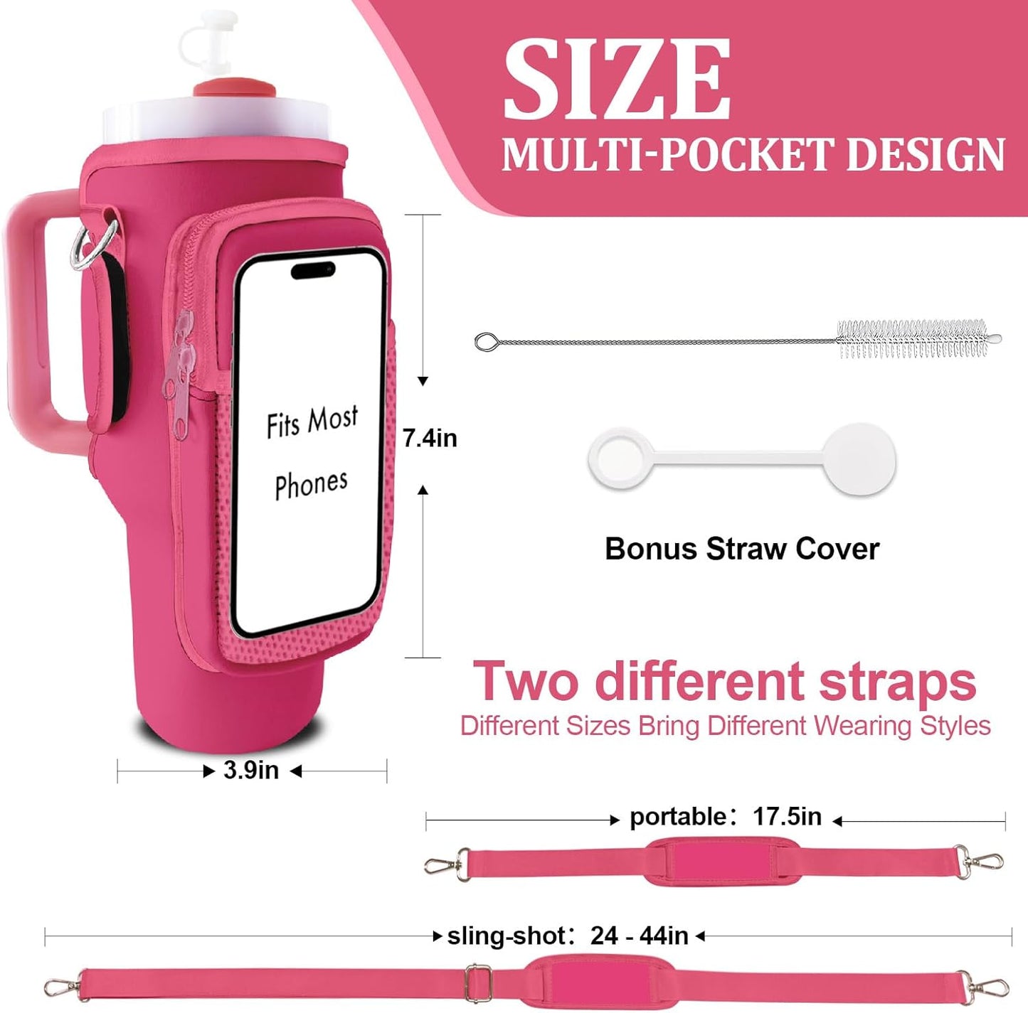 Stanley Carrier Bag for Stanley 40oz/30ozTumbler with Phone with 2 Adjustable Strap,3 Pockets Bottle Stanley Cup Carrier Bag & Case,Accessories for Hiking Travelling