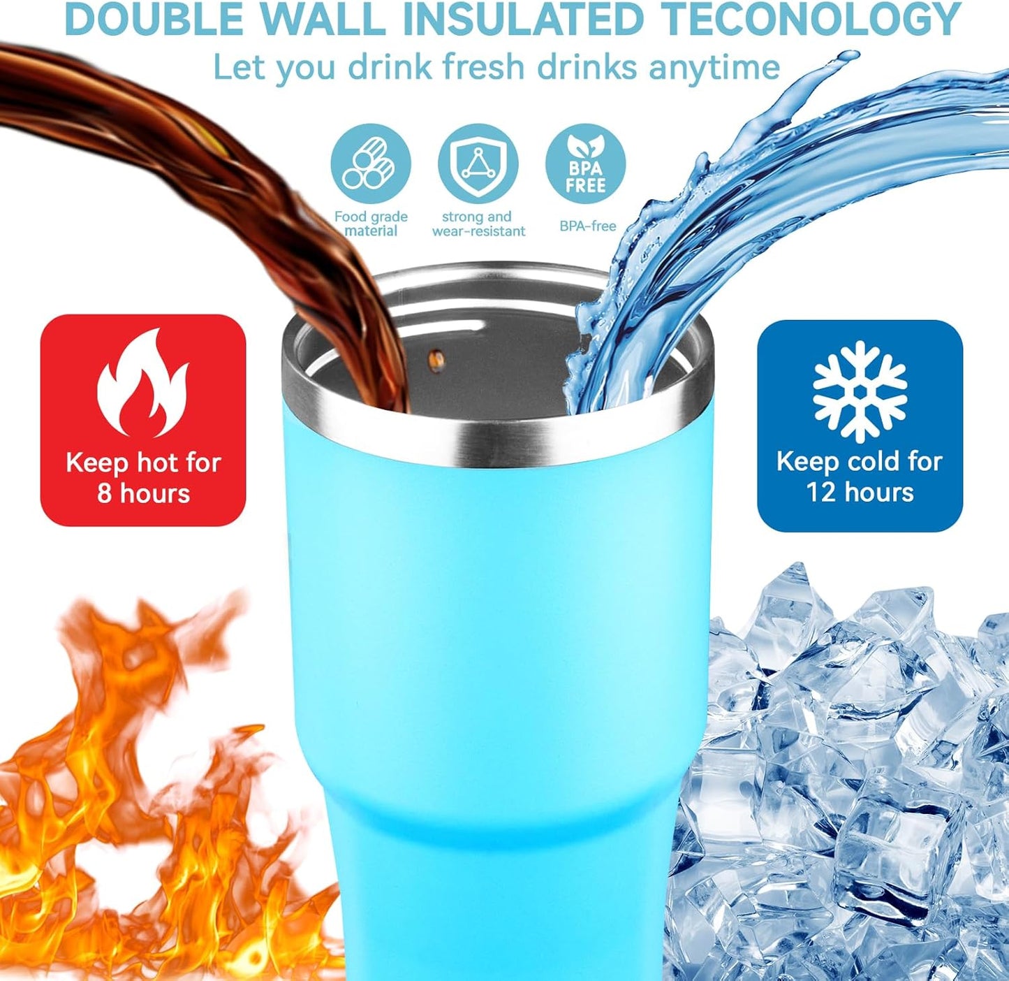 30oz Tumbler with Handle and Flip Straw Lid Double Wall Insulated Travel Coffee Mug Stainless Steel Vacuum Insulated Coffee Tumbler Cup for Hot and Cold Beverages,Leak-proof&BPA-free (30oz,Black)