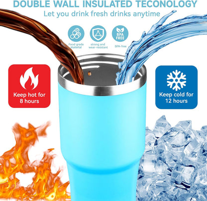 30oz Tumbler with Handle and Flip Straw Lid Double Wall Insulated Travel Coffee Mug Stainless Steel Vacuum Insulated Coffee Tumbler Cup for Hot and Cold Beverages,Leak-proof&BPA-free (30oz,Black)