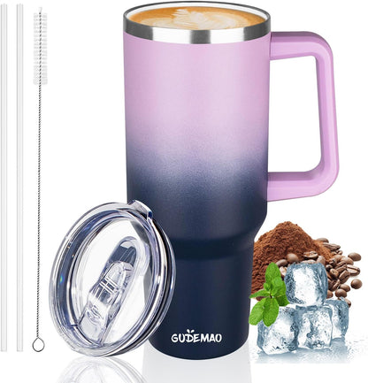 20 oz Insulated Coffee Mug with Ceramic Coating, Stainless Steel Travel Mug Tumbler with Handle Lid and Straw, Double Wall Leak-Proof Coffee Travel Mug Keeps Drink Hot and Cold (Black)