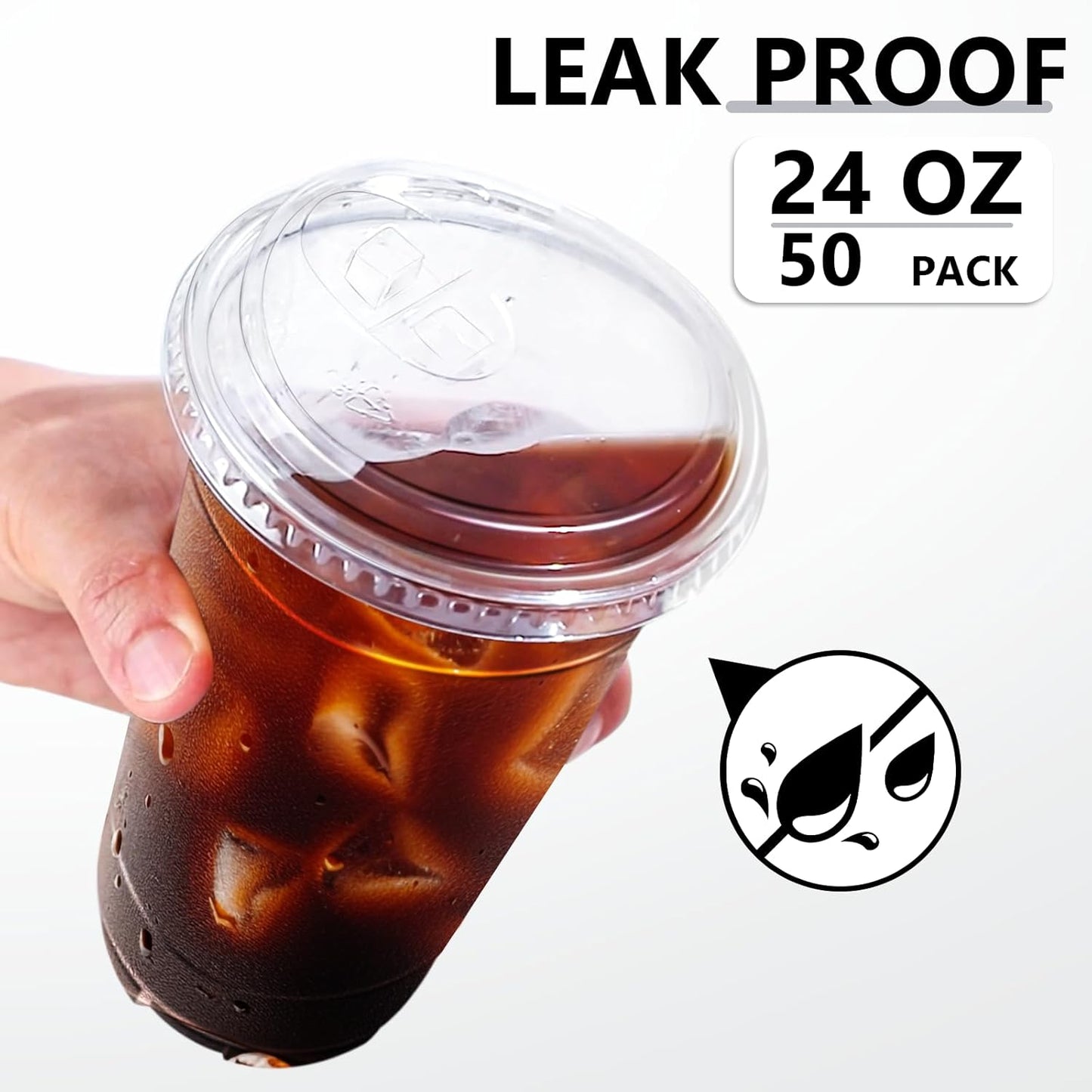 BYSNOW 100 Pack 16 oz Clear Plastic Cups with Lids, Disposable Iced Coffee Cups with Sip Lids, Sturdy Plastic Smoothie Cups for Cold Drinks