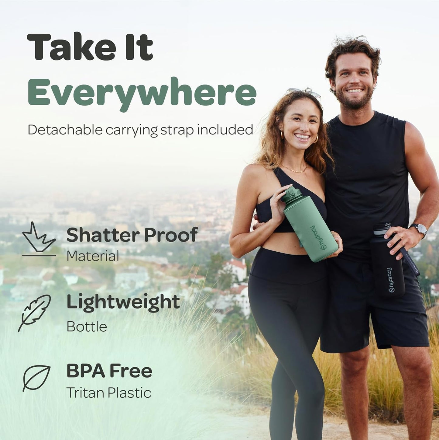 Hydracy Water Bottle with Time Marker -Large BPA Free Water Bottle & No Sweat Sleeve -Leak Proof Gym Bottle with Times to Drink - Ideal for Fitness Sports & Outdoors