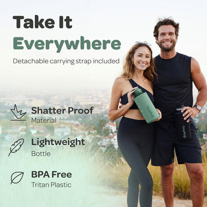 Hydracy Water Bottle with Time Marker -Large BPA Free Water Bottle & No Sweat Sleeve -Leak Proof Gym Bottle with Times to Drink - Ideal for Fitness Sports & Outdoors