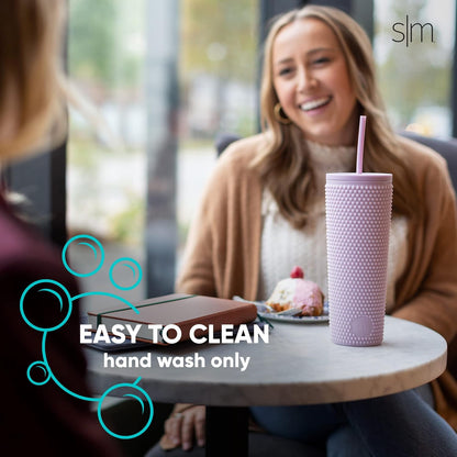 Simple Modern Plastic Matte Studded Tumbler with Lid and Straw | Reusable BPA Free Iced Coffee Cups Double Wall Smoothie Cup | Gifts for Women Men Him Her | Classic Collection | 24oz | Raspberry Vibes