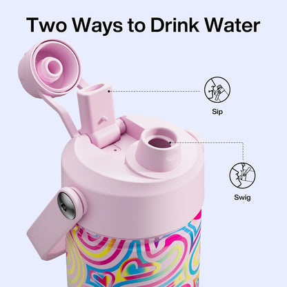 ENCOOL Insulated Water Bottle with Straw Stainless Steel Water Bottle, Leak-Proof, BPA-Free, Double Wall Vacuum Keeps Cold for 24 Hours for Sports, Travel, School (26 oz, Cotton Candy) - Colors B