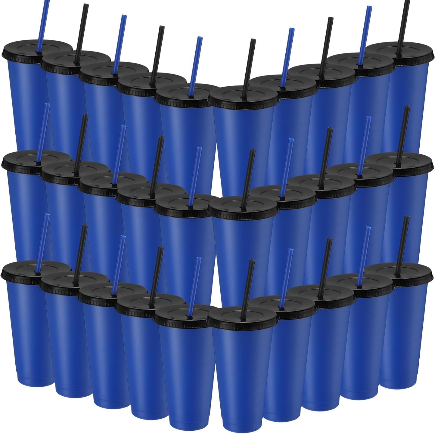Honeydak 15 Pack Tumbler with Straw and Lid Bulk Cups for Gifts Water Bottle Iced Coffee Travel Mug Cup Reusable Plastic Tumblers for Party Birthdays 24-27 oz (Solid Color)
