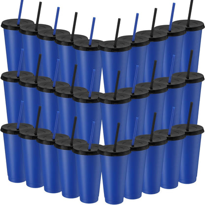 Honeydak 15 Pack Tumbler with Straw and Lid Bulk Cups for Gifts Water Bottle Iced Coffee Travel Mug Cup Reusable Plastic Tumblers for Party Birthdays 24-27 oz (Solid Color)