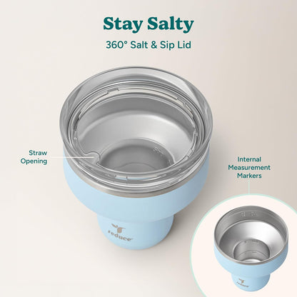 REDUCE Saltini 16 oz Cocktail Tumbler - Insulated Margarita Tumbler with Lid - Keeps Drinks Cold for 10 Hours - 360 Sippable Martini Glass Alternative - Shatterproof, Perfect for Parties - Cloud Blue