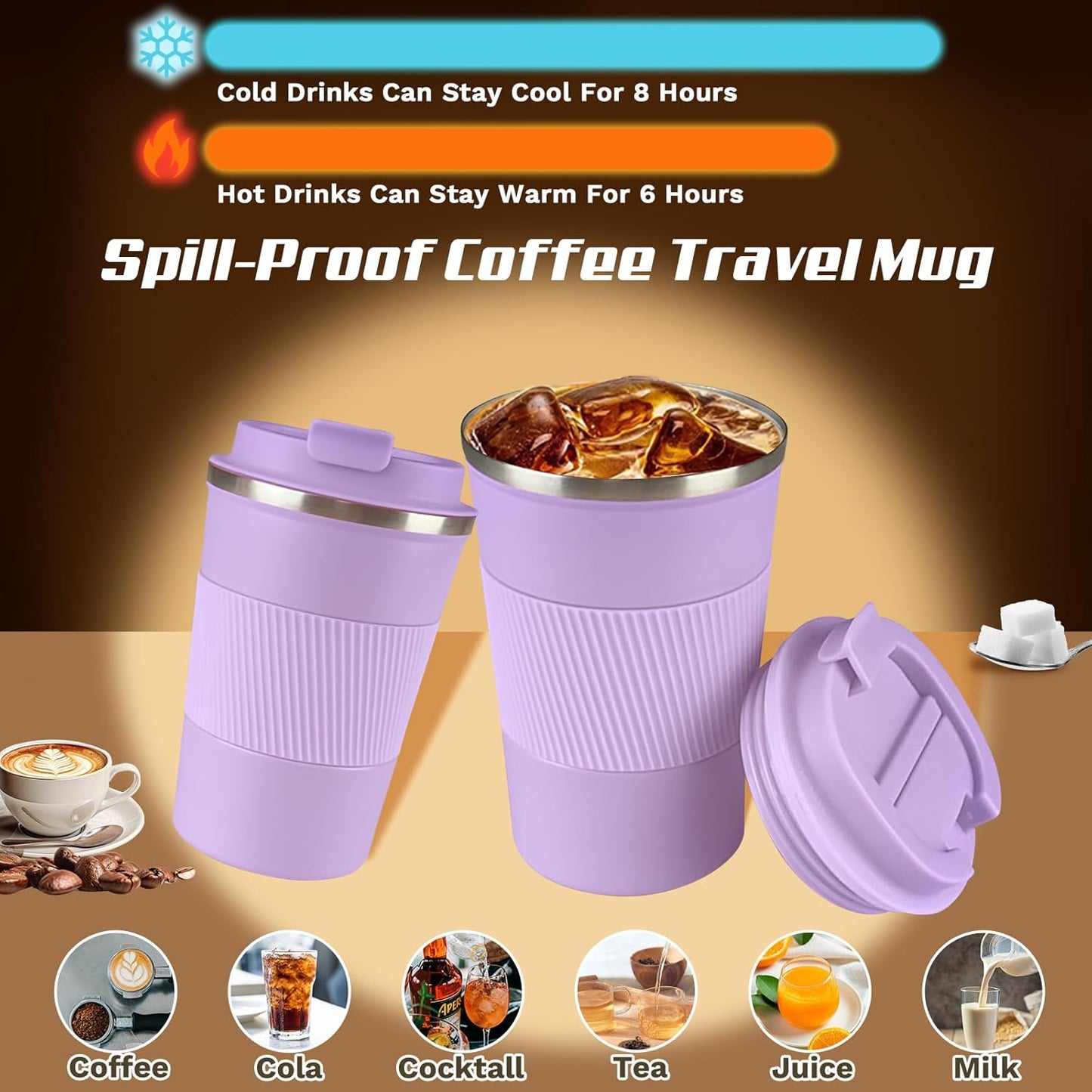 SPLMIFA Vacuum-Insulated Stainless Steel Travel Coffee Mug, Leak-Proof Reusable Coffee Cup with Lid - Keep Hot & Cold Drinks for Hours, Durable Insulated Tumbler for Men & Women(3rd-Black, 12OZ)