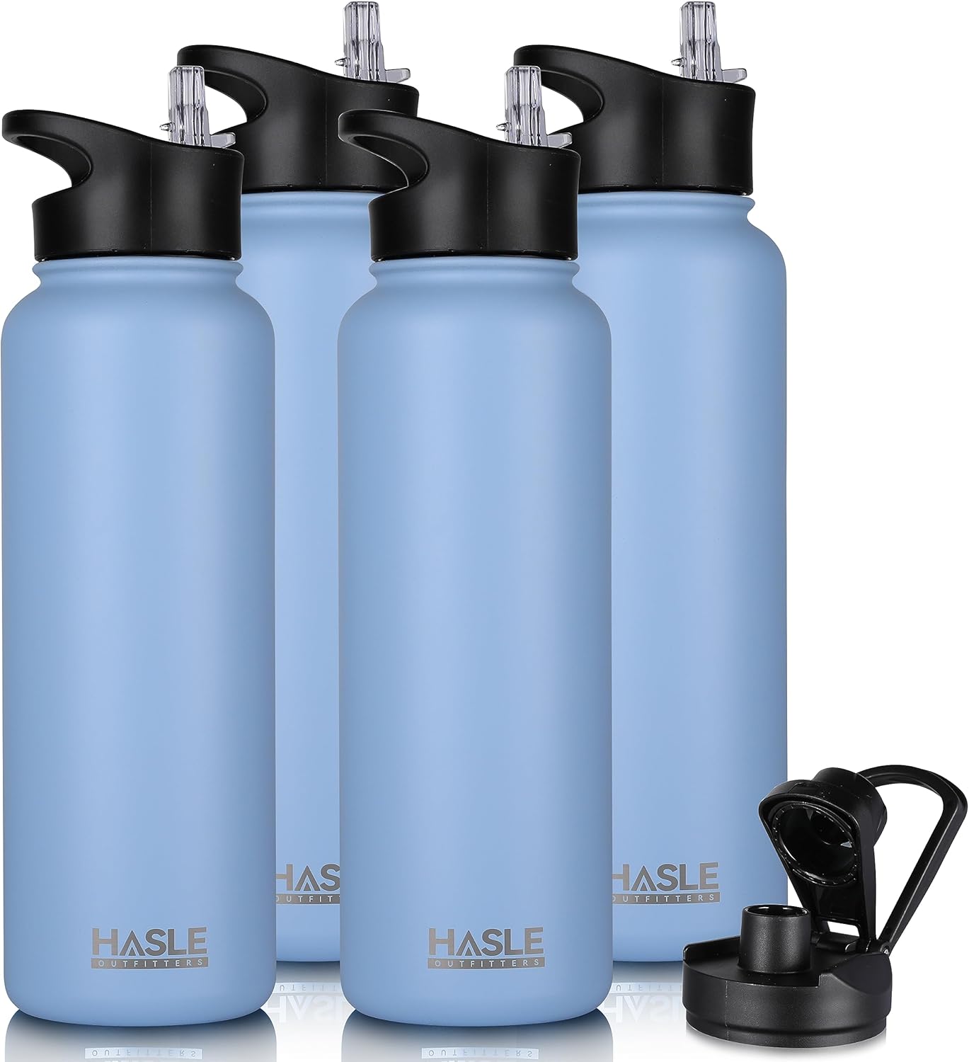 HASLE OUTFITTERS 32 oz Insulated Water Bottle Stainless Steel Double Walled Vacuum Sports Water Bottle with 2 Lids (Straw and Spout Lid) for Gym Camping Hiking(Black,1)