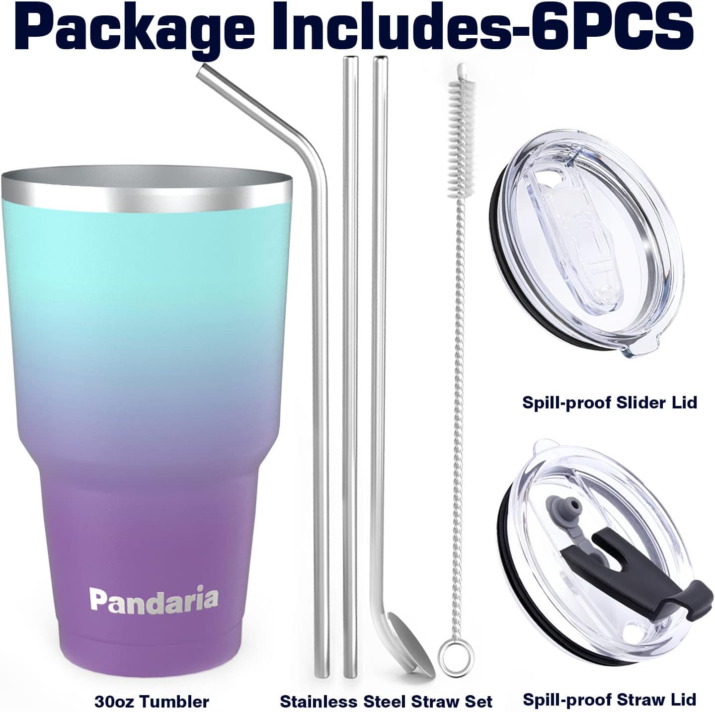 30 oz Travel Coffee Tumbler Cup, Double Wall Stainless Steel Reusable Spill Proof Tumbler with Straw, Leak Proof Insulated Tumbler with Straw for Iced Coffee, Tea & Water (Black)