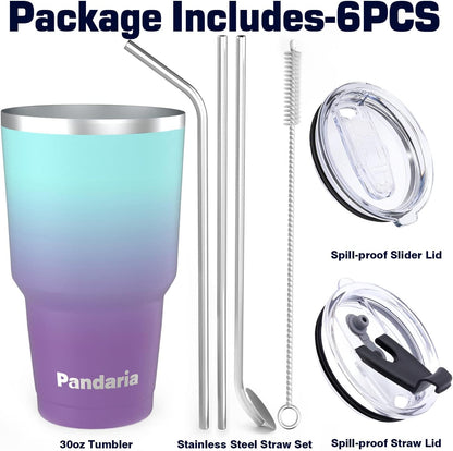 30 oz Travel Coffee Tumbler Cup, Double Wall Stainless Steel Reusable Spill Proof Tumbler with Straw, Leak Proof Insulated Tumbler with Straw for Iced Coffee, Tea & Water (Black)