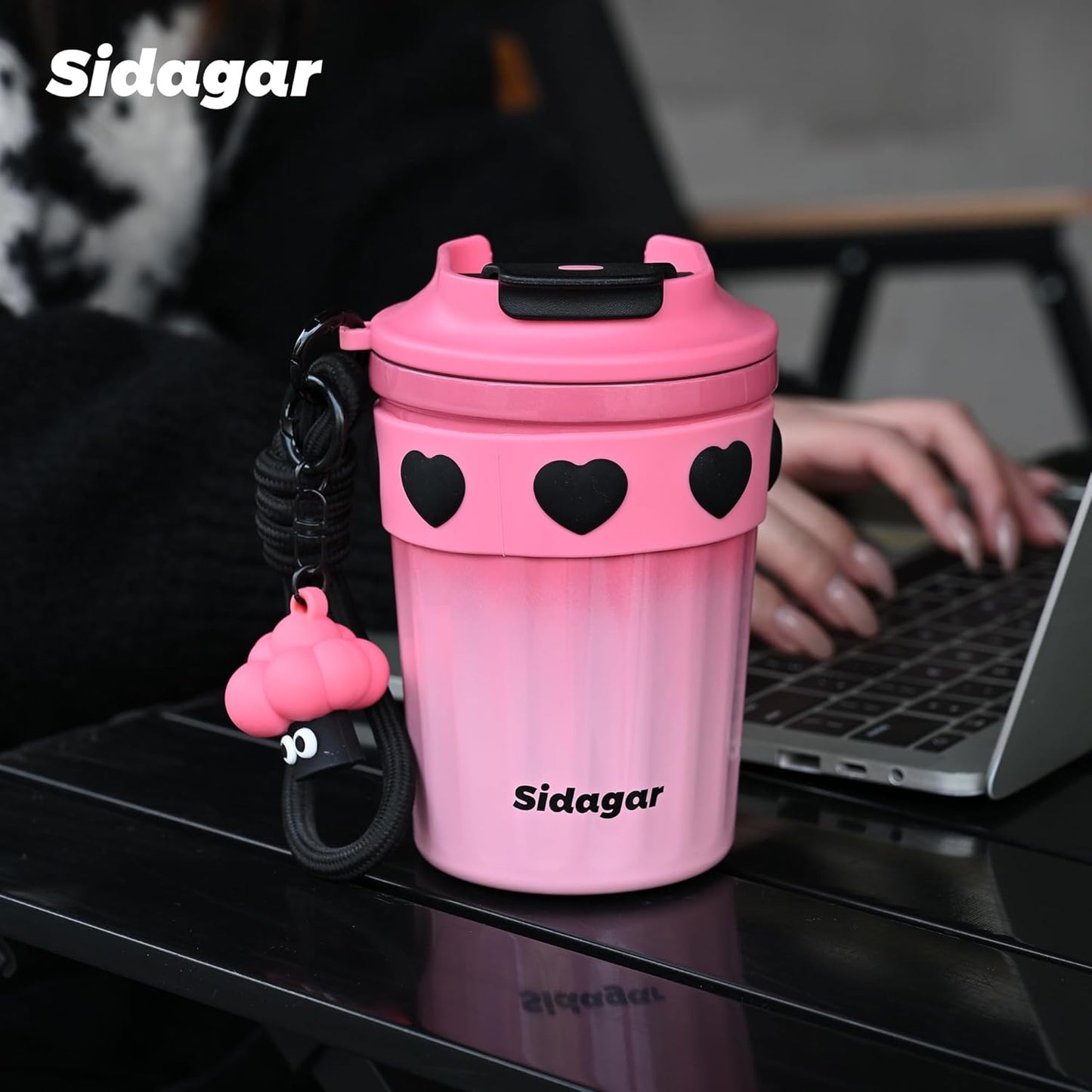SDGA+ 12 oz Travel Coffee Mug Spill Proof Leak Proof, Stainless Steel Thermal Coffee Cup with Lid, Resuable Cup for Hot and Cold, Portable Tumbler for Women, Light Pink