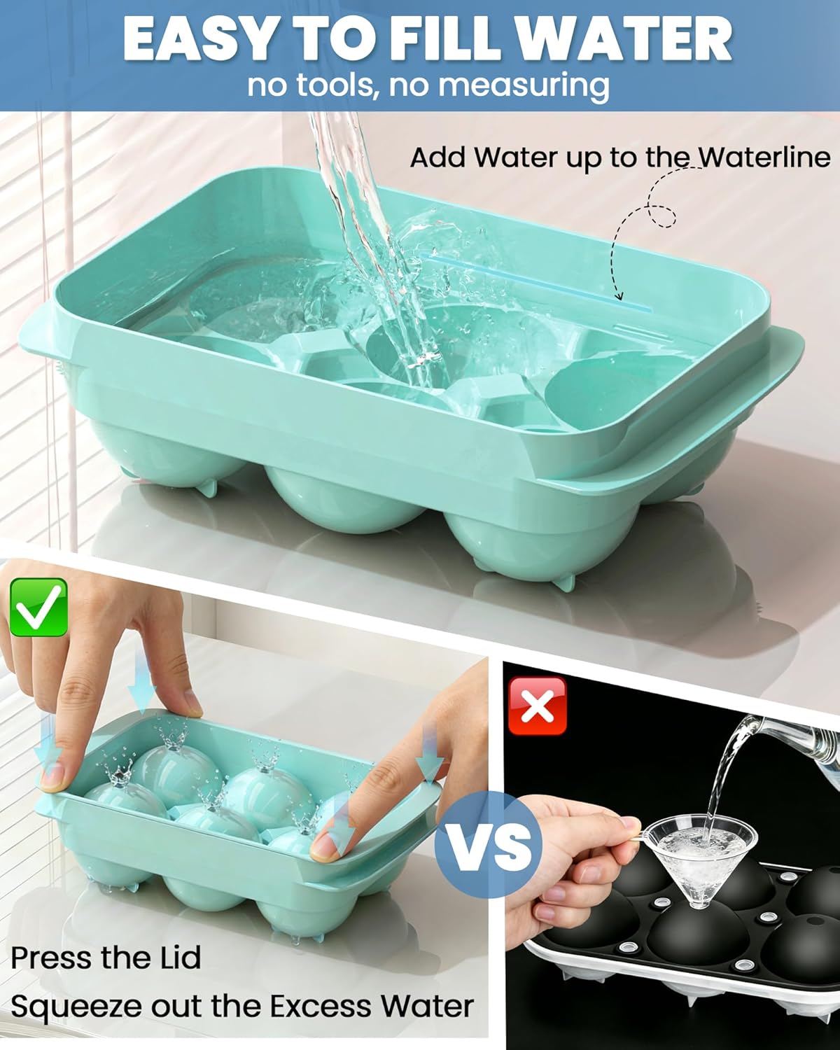 Large Ice Cube Tray for Freezer - 2 Pack Stackable Round Ice Cube Molds Set, Easy to Fill & Release with Storage Bin and Tongs for Kitchen, Party, Cocktail & Coffee, Gifts for Whiskey Lover (1.93In)
