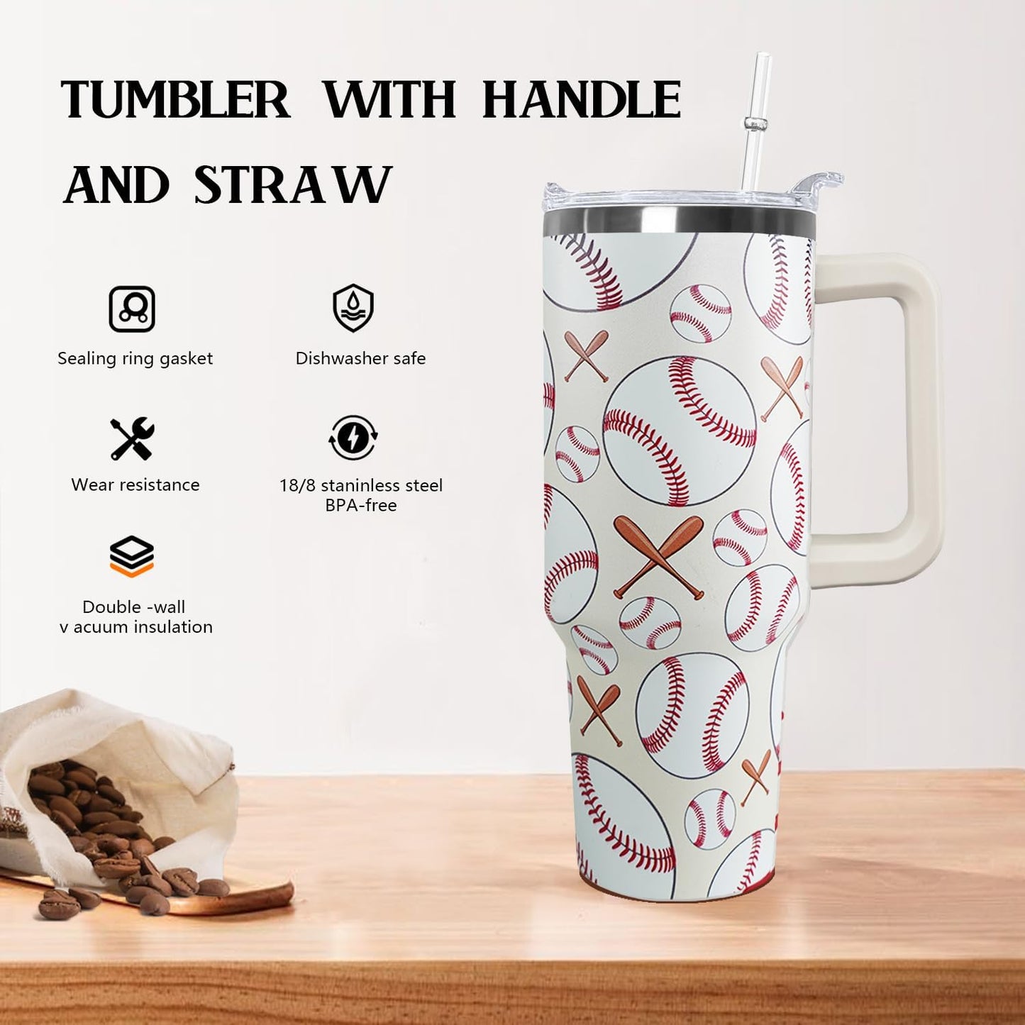 Ceovfoi 40 oz Pickleball Coffee Mug Vacuum Insulated Travel Tumbler with Handle, Lid & Straw - Perfect Pickleball Gifts for Players, Coaches, Lovers | Pickleball Accessories