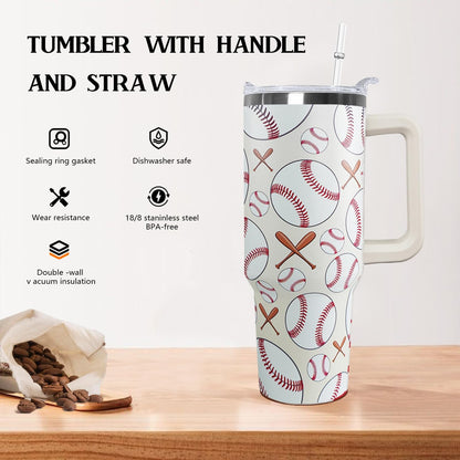 Ceovfoi 40 oz Pickleball Coffee Mug Vacuum Insulated Travel Tumbler with Handle, Lid & Straw - Perfect Pickleball Gifts for Players, Coaches, Lovers | Pickleball Accessories
